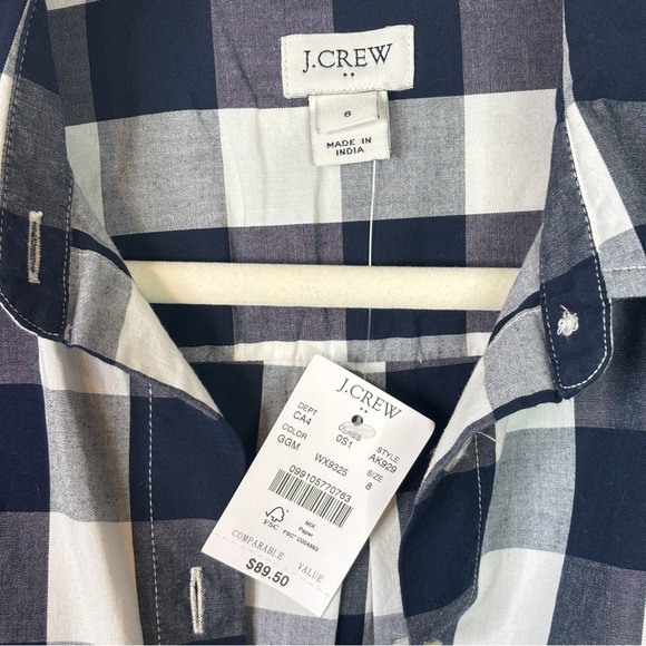 J. Crew Gingham Tie-waist Poplin Shirtdress Navy Size 8 - Picture 7 of 11